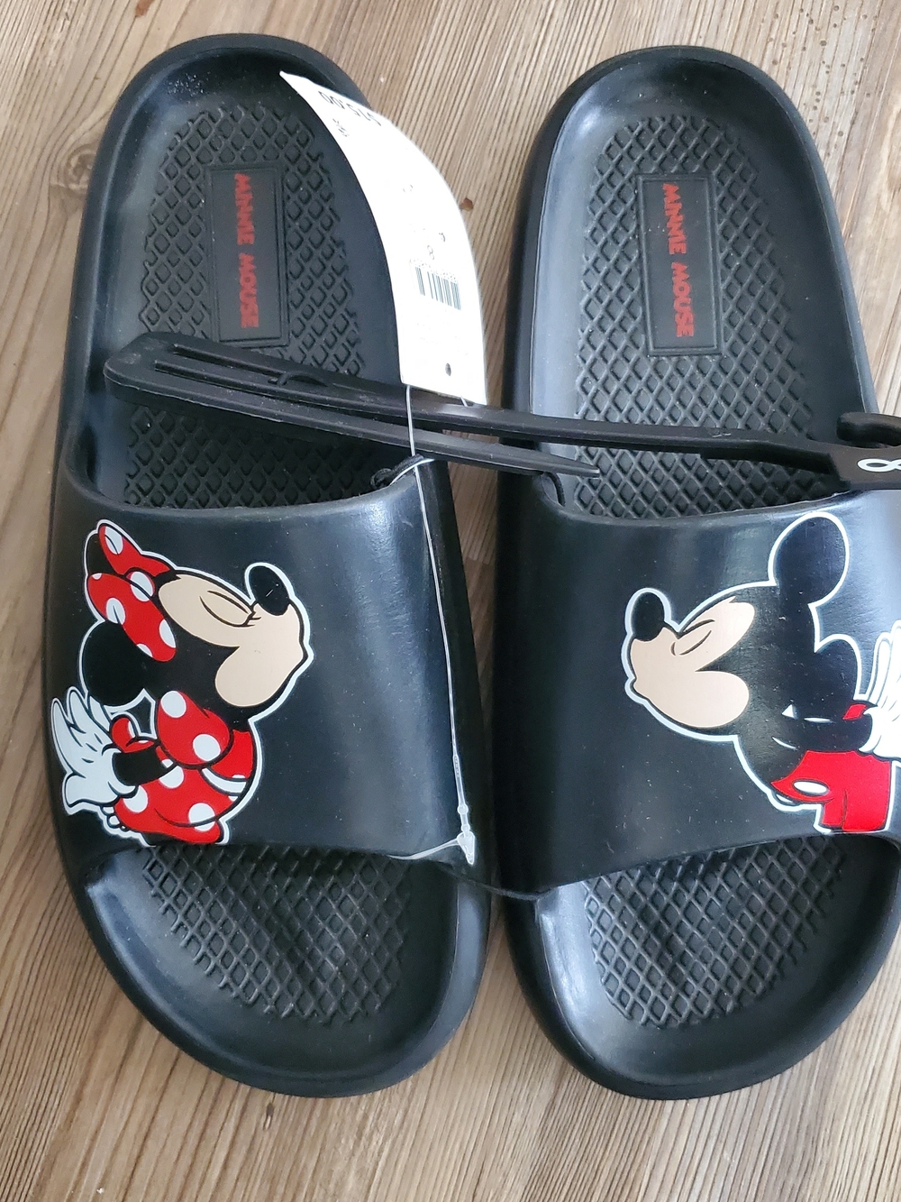 New Womens Black Mickey & Minnie Slide Sandals Size 8